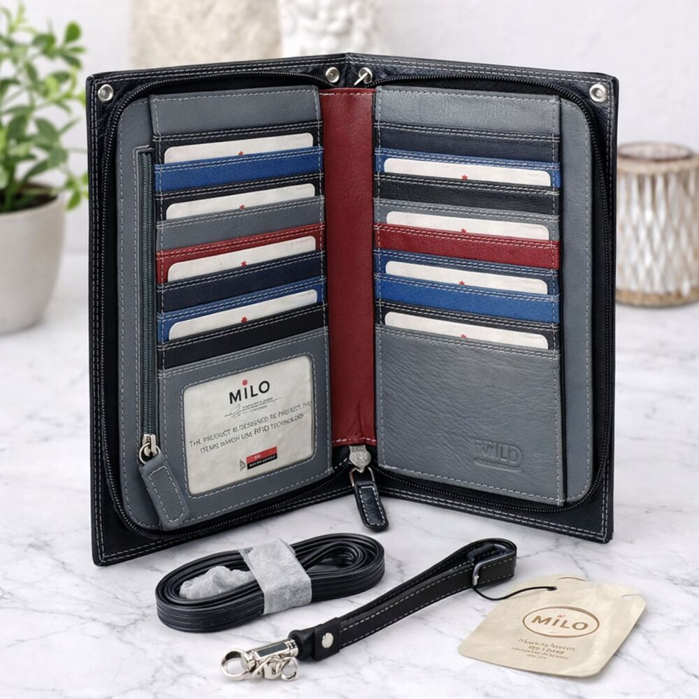 NWT Milo Black Leather Zip-Around Wallet Crossbody Phone Case Organizer Bag